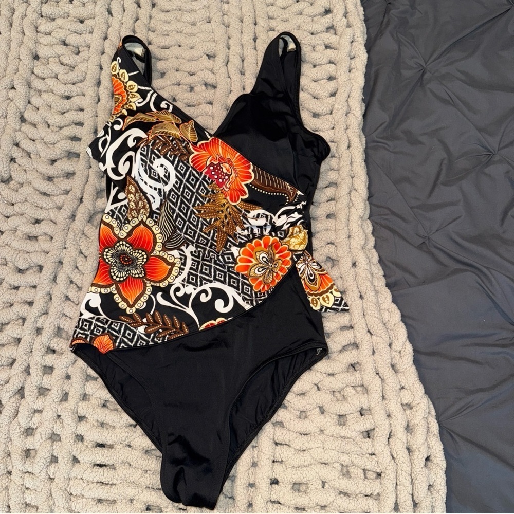 Floral Black One-Piece Swimsuit